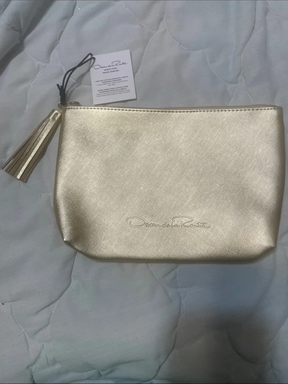 Oscar de la Renta Metallic Gold Cosmetic Pouch with Tassel